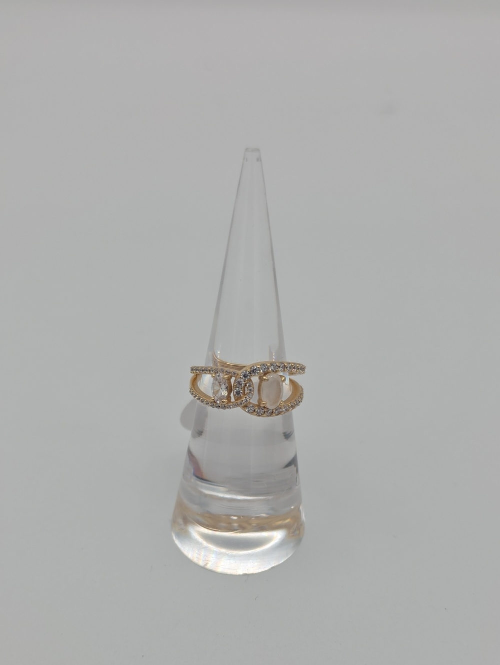 Genuine Moonstone & Diamond CZ Ring